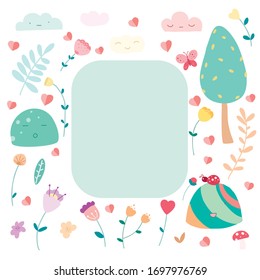 Cute floral girly flat vector illustrations set