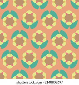 Cute floral graphic vector seamless repeat pattern in yellow, orange and green
