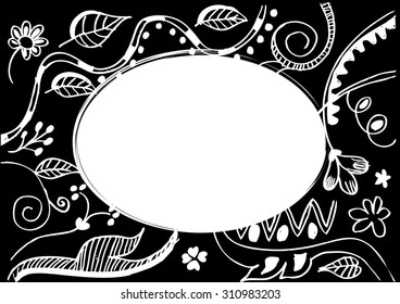 cute floral  hand-drawn doodle frame on black color
