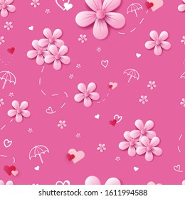 Cute Floral heart Seamless pattern of flowers. Seamless vector texture. Elegant template for fashion prints. Very pink on background.