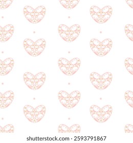 Cute floral heart seamless pattern with flowers inside heart shape. Vector seamless pattern. Perfect for kids clothing, textile, wallpaper, wrapping paper and so on