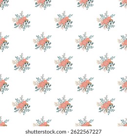 Cute Floral Leaves Botanical Seamless Pattern Background - Vintage Hand Drawn Flowers And Leaves - Flat Vector Illustration Natural Forms - Plants Elements - Bouquet