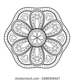 Cute floral mandala vector line art for coloring page
