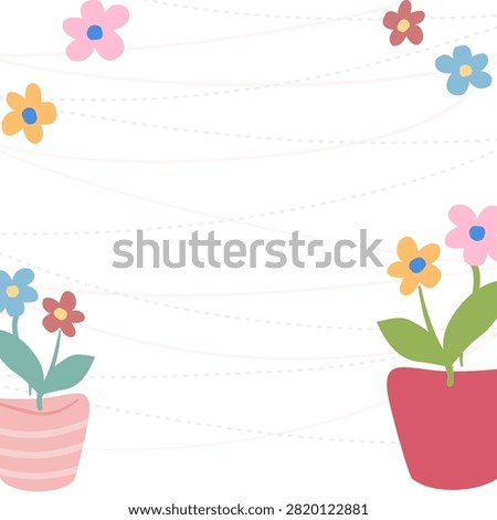 Cute floral memo template with colorful flowers in pots and soft decorative background, perfect for notes, invitations, planners, or stationery.