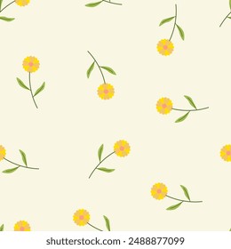 Lindos motivos florales dispersan patrón aleatorio. Flor amarilla y rama de hoja. Diseño de Vector de girasol y verano para tela, envoltura, textil, Fondo de pantalla, tarjeta, fondo, regalo de papel, caja del teléfono.