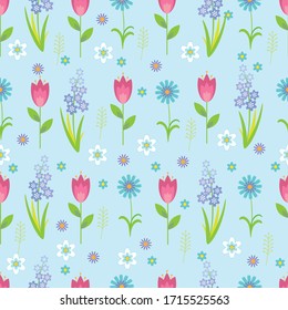 Cute floral motifs seamless pattern