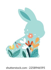 Ornamento floral lindo en icono plano de patrón de conejo de Pascua. Ilustración del vector