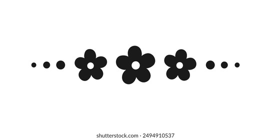 Cute floral page divider doodle illustrations. Simple flower border silhouette art