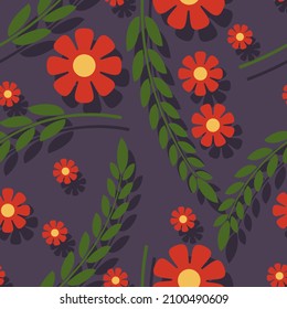 Cute floral pattern with 3d effect. Vector illustration for print, fabric, cover, packaging, interior decor, blog decoration and other your projects.