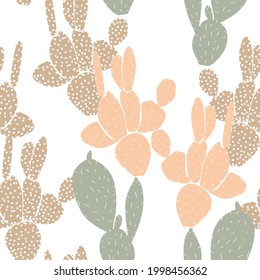 Cute floral pattern of abstract cacti. Seamless texture. Colored cute cacti. White background. Elegant pattern for fashionable prints.