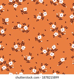 adorable patrón floral de flores abstractas. Imprimir un color en una flor. textura vectorial sin costura. flores blancas. fondo naranja. diseño elegante para impresiones de moda.