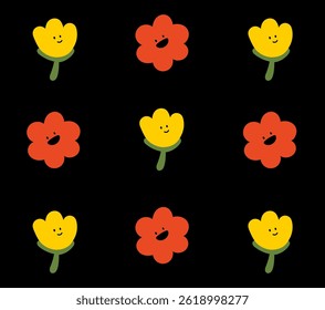Lindo patrón floral de fondo para KISD. Coloreado conjunto de Vector pegatina Elementos decorativos simples. Varios iconos como hoja, flor aislada sobre fondo blanco
