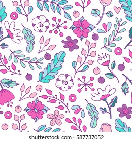 Cute floral pattern of bright flowers in lovely style. Vector backdrop. Summer template. Use for wallpaper,pattern fills, web page background