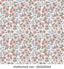 Patrón floral lindo con chamóiles. Patrón vectorial sin cable. Elegante plantilla para impresiones de moda. Pequeñas flores rosa pálido. Fondo blanco. Motivos de verano y primavera. Vector de material.