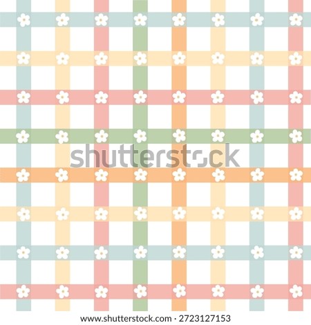 Cute floral pattern with colorful checkered stripes for nursery decor, textile prints, wallpaper, banners, stationery, backgrounds, wrappoing paper, product packaging, etc. EPS 10