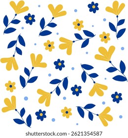 Cute floral pattern with colorfull flowers, blue  and yellow flowers. White background. 