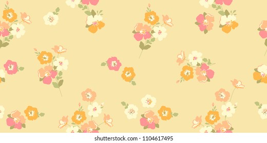 Cute floral pattern. Delicate seamless flowers for background, fabric, wrapping, wallpaper, paper. Flowery summer print.