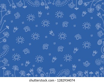 Cute Floral pattern, Elegant template for fashion prints. Printing with small flowers. Blue background. Vector graphic. Vintage romantic ornament.