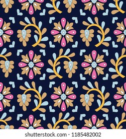 Cute Floral pattern with flower on navy