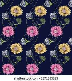 Cute Floral pattern flower pattern on navy