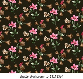 Cute Floral pattern flower pattern on brown