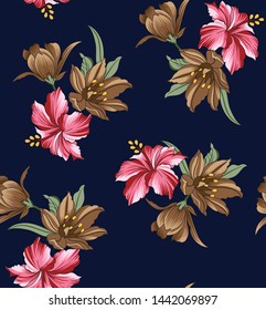 Cute Floral pattern flower pattern on navy
