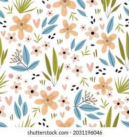 Cute Floral pattern in the flower. Seamless vector texture. Elegant template for fashion prints. Printing with very small pink flowers. beige background.