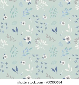 Cute floral pattern with flowers and leaf. Vector seamless print.