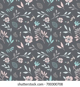 Cute floral pattern with flowers and leaf. Vector seamless print.