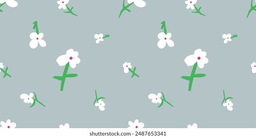 Cute floral pattern. flowers print. Childish motifs scattered random. Template for Notebook covers, pattern for wallpapers, textile or nature background. Seamless vector texture. Naive art style.