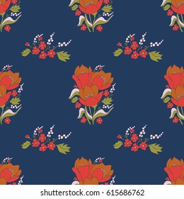 Cute floral pattern with flowers in trendy autumn colors. The elegant the template for fashion prints. Ideal for clothes or linen.