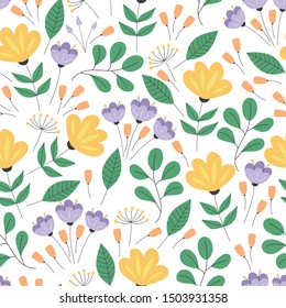 Cute floral pattern. Nature textile design. Vector illustration.