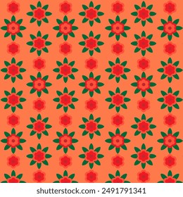 Cute floral pattern on orange color background.