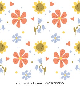 Cute Floral Pattern on a White Background. Flower Vector Illustration.