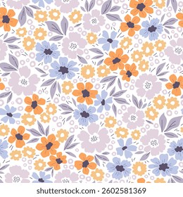 Cute floral pattern. Pretty flowers on white background. Printing with small pastel flowers. Ditsy print. Seamless vector texture. Spring bouquet. Vintage template for fashion prints. Stock vector