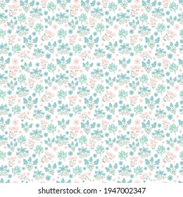 cute floral pattern. Pretty spring flowers on white background. Printing with small summer pink, purple, blue flowers. Ditsy print. Seamless vector texture. elegant template for fashionable printers. 