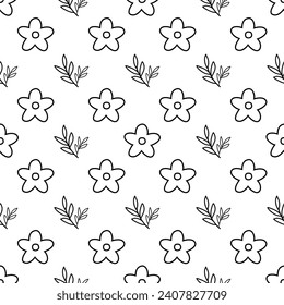 Cute floral  pattern seamless background. Vintage floral seamless pattern in black and white. Simple floral textile pattern vector.
