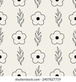Patrón floral corto 
fondo transparente. Patrón inmaculado floral vintage en blanco y negro. Simple vector de patrón textil floral.