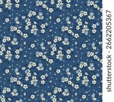 Cute floral pattern, Seamless flower pattern, liberty floral ditsy print, small flower botanical design, simple hand drawn flowers, small background pattern, design on a dark background. Vector 