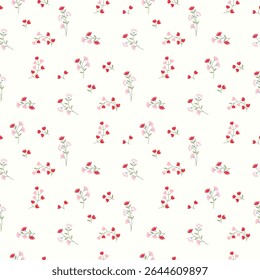Cute floral pattern, Seamless flower pattern, liberty floral ditsy print, small flower botanical design, simple hand drawn flowers, small background pattern, design for fabric background. Vector 
