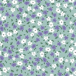 Cute Floral Pattern. Seamless Vector Texture. An Elegant Template For Fashionable Prints. Print With Small White And Lilac Flowers .green Background.