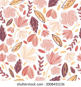 Cute floral pattern. Seamless vector texture. Lovely pattern for fashion prints and wallpaper. Printing with white, red, pink flowers and leaves.