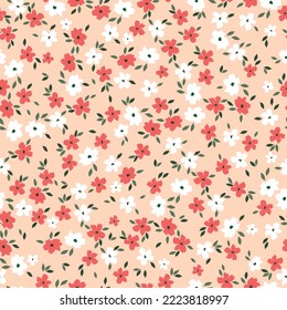 Cute floral pattern. Seamless vector texture. An elegant template for fashionable prints. Print with white and red flowers . beige background.