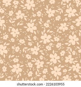 Cute floral pattern. Seamless vector texture. An elegant template for fashionable prints. Print with white flowers ans  leaves. beige background.