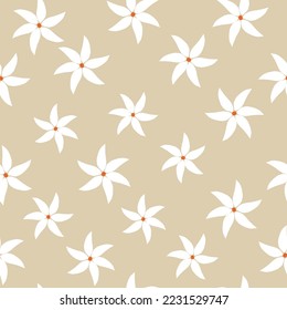 Patrón floral lindo. Textura vectorial sin inconvenientes. Una plantilla elegante para impresiones de moda. Imprimir con flores blancas. fondo beige.