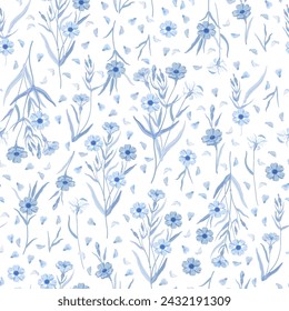 Cute floral pattern. Seamless vector texture. An elegant template for fashionable prints. Print in blue flowers.