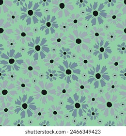 Cute floral pattern. Seamless vector texture. An elegant template for fashionable prints. Print with small white and lilac flowers .green background.