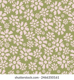 Cute floral pattern. Seamless vector texture. An elegant template for fashionable prints. Print with small white and lilac flowers .green background.