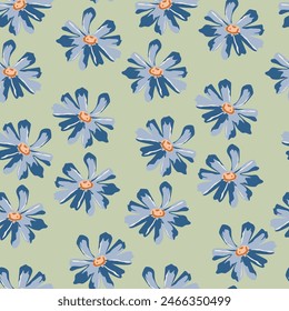 Cute floral pattern. Seamless vector texture. An elegant template for fashionable prints. Print with small white and lilac flowers .green background.