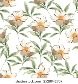 Lindo patrón floral. Textura de Vector sin costuras. Una Plantilla elegante para estampados de moda. Estampado con Pequeñas flores blancas y hojas azules. fondo rosa.